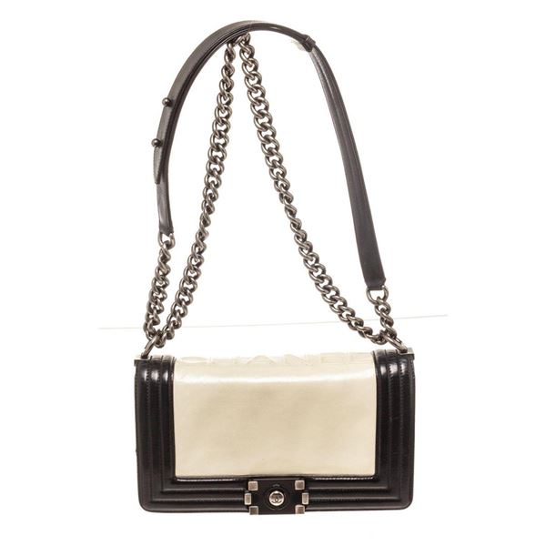 Chanel White Black Patent Leather Small Shoulder Bag