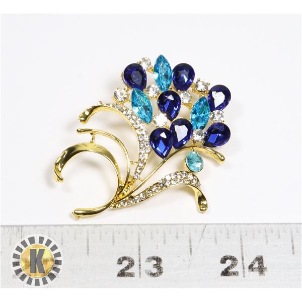 1) GOLD TONE WITH COBALT BLUE CLEAR & AQUA