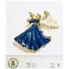 Image 1 : 17)  GOLD TONE WITH WHITE & IRIDESCENT BLUE