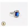 Image 1 : NEW SILVER TONE RING WITH BLUE SQUARE RHINESTONE 6