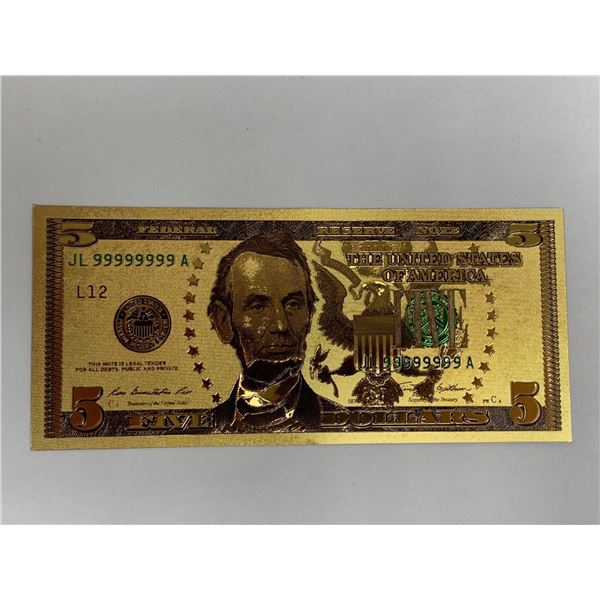 Gold Foil USA commemorative currency note - series 5 of 7 - $5.00