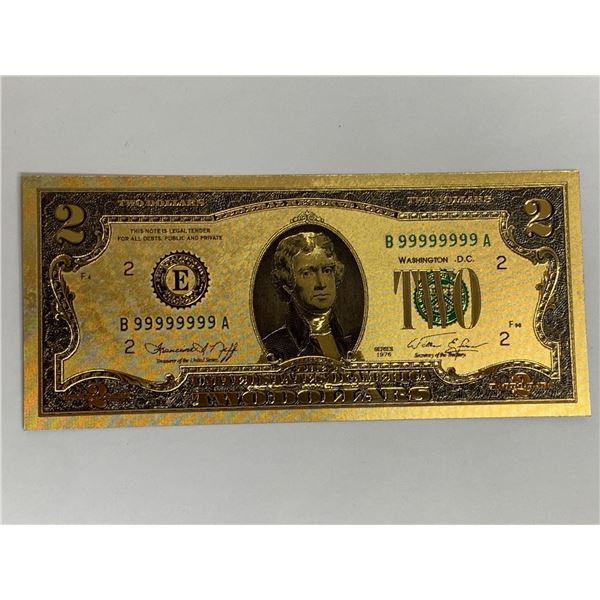 Gold Foil USA commemorative currency note - series 6 of 7 - $2.00