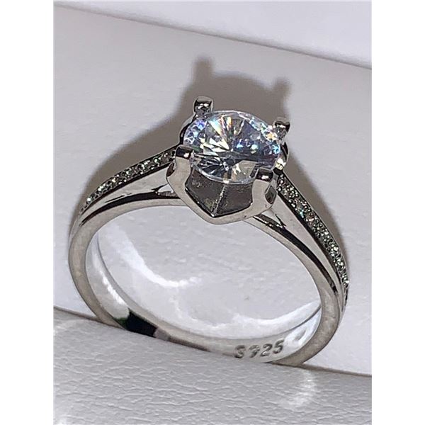 Ladies .925 Stamped Silver .85 Carat Bezel Set Solitaire engagement ring