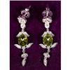 Image 1 : Peridot, Diamond, 18K White Gold, Floral Drop Earrings