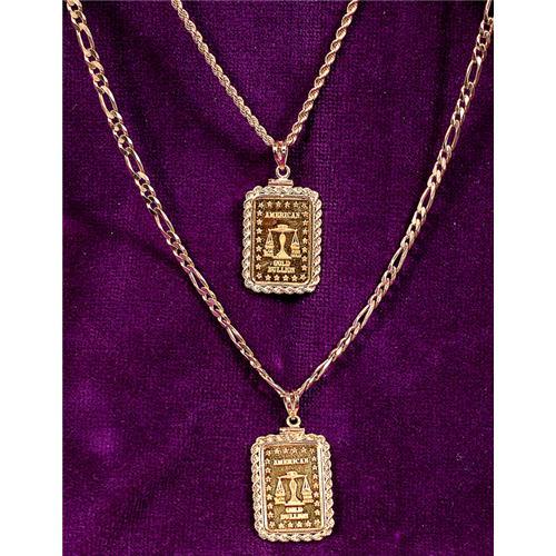 2 American Gold Bullion Pendants With Chains