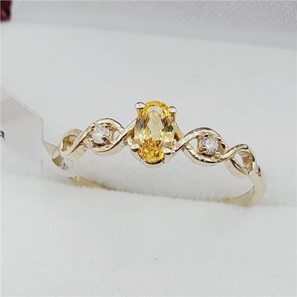 Yellow Gold Genuine Golden Tourmaline & Diamond Ring