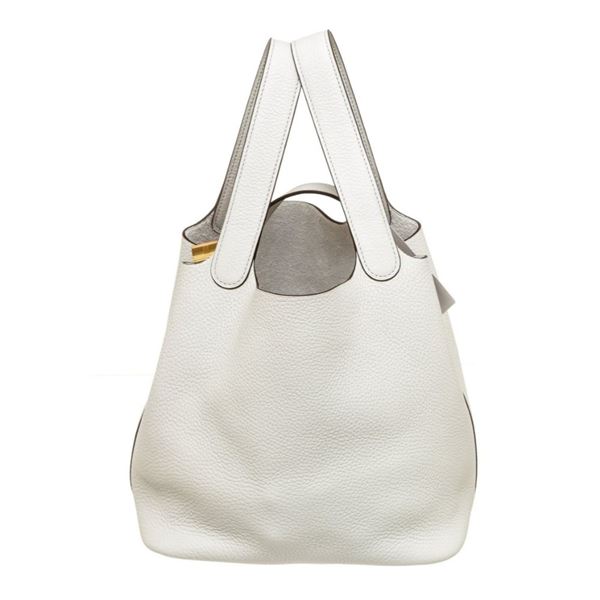 Hermes Pale Blue Picotin 22 Clemence Leather Gold Hardware Bucket Bag