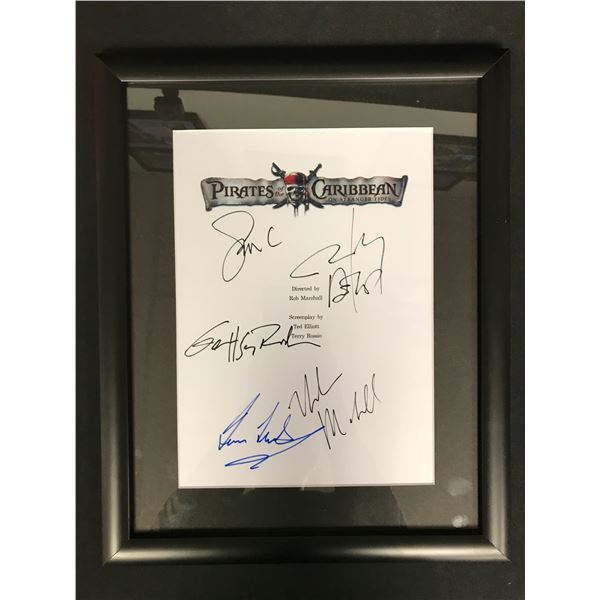 PIRATES OF THE CARIBBEAN CAST SIGNED AND FRAMED SCRIPT COVER (RA COA)