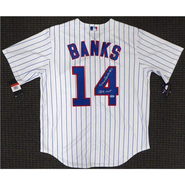 ERNIE BANKS SIGNED CHICAGO CUBS BASEBALL JERSEY (PSA COA)