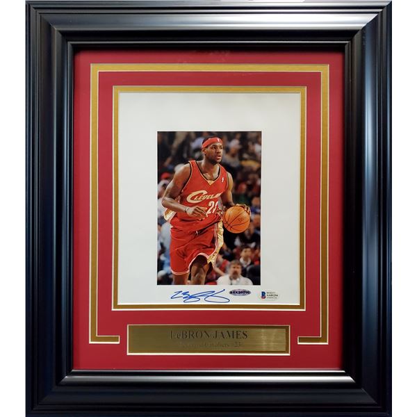 LEBRON JAMES  SIGNED AND CUSTOM FRAMED 8 X 10 (BECKETT/UD COA)