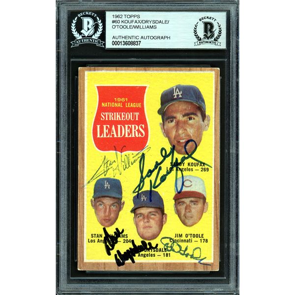 1962 TOPPPS STRIKOUT LEADERS SIGNED KOFAX, DRYSDALE,WILLIAMS, OTOOLE (BECKETT)