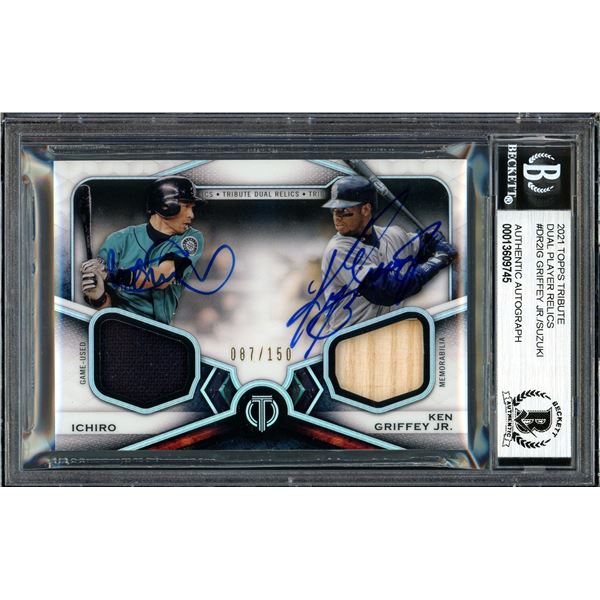 2001 TOPPS TRIBUTE DUAL SIGNED PLAYER RELICS ICHIRO/ GRIFFEY JR. BECKETT COA 87/150