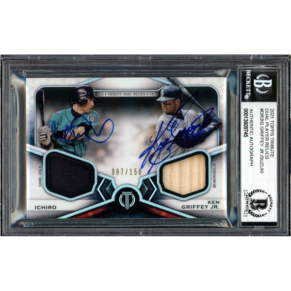 2001 TOPPS TRIBUTE DUAL SIGNED PLAYER RELICS ICHIRO/ GRIFFEY JR. BECKETT COA 87/150