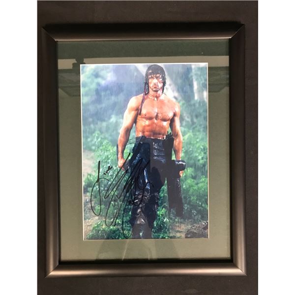 SYLVESTER STALONE SIGNED AND FRAMED RAMBO 8 X 10 ( RA COA)