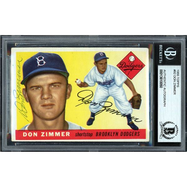 DON ZIMMER SIGNED 1955 TOPPS ROOKIE CARD (BECKETT COA)