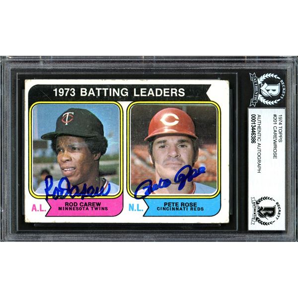 1973 TOPPS BATTING LEADERS DUAL SIGNED ROSE/CAREW (BECKETT)