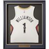 Image 1 : ZION WILLIAMSON SIGNED AND CUSTOM FRAMED NEW ORLEANS JERSEY (FANATICS COA)