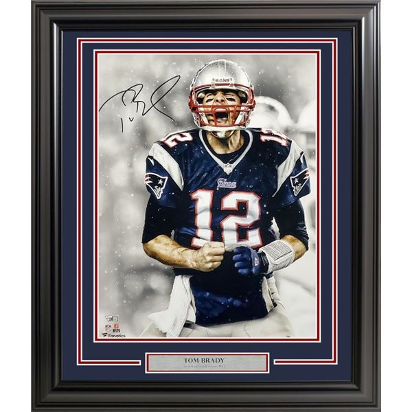 TOM BRADY SIGNED CUSTOM FRAMED 16 X 22 PORTRAIT (FANATICS COA)