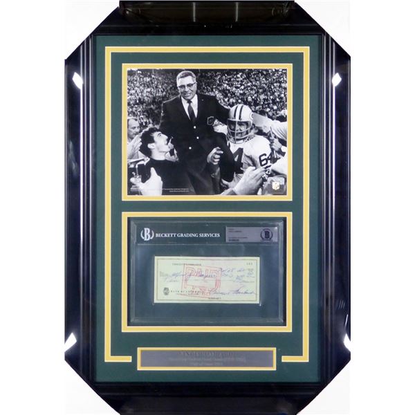 VINCE LOMBARDI SIGNED AND CUSTOM FRAMED BANK CHEQUE (BECKETT AUTHENTIC )