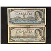 Image 1 : 2 CANADIAN  1954 $5.00 SIGNATURES BEATTIE/RASMINSKY ON 1 AND BOUEY/RASMINSKY ON THE OTHER