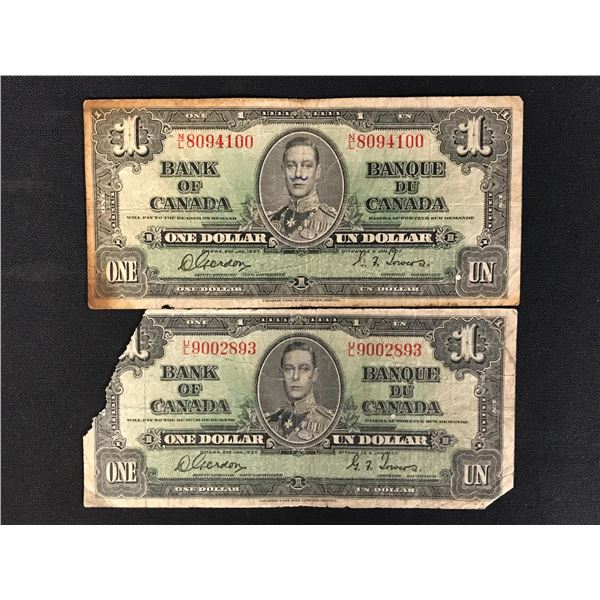 2 CANADIAN  1937  $1.00 SIGNATURES  GORDON/TOWERS