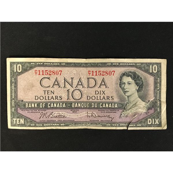 1954 CANADIAN $10.00 BILL SIGNATURES BEATTIE/RASMINSKY