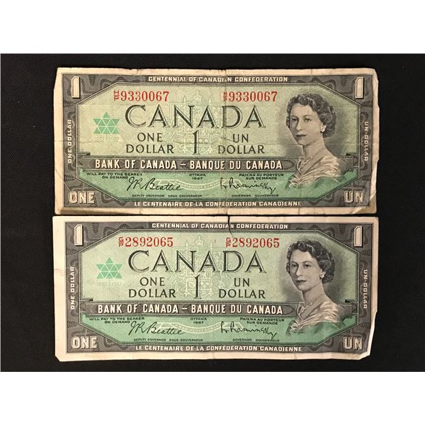 2 CANADIAN 1967  $1.00 SIGNATURES BEATTIE/RASMINSKY