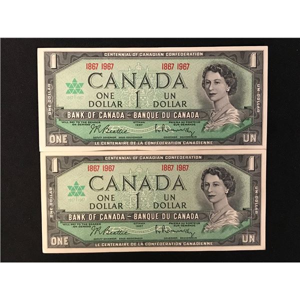 2 NO SERIAL NUMBER CANADIAN  1967  $1.00 SIGNATURES BEATTIE/RASMINSKY