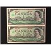 Image 1 : 2 NO SERIAL NUMBER CANADIAN  1967  $1.00 SIGNATURES BEATTIE/RASMINSKY