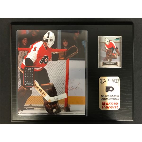 BERNIE PARENT SIGNED 8X10 PHOTO FRAMED DISPLAY w/ PARKHURST HOCKEY CARD