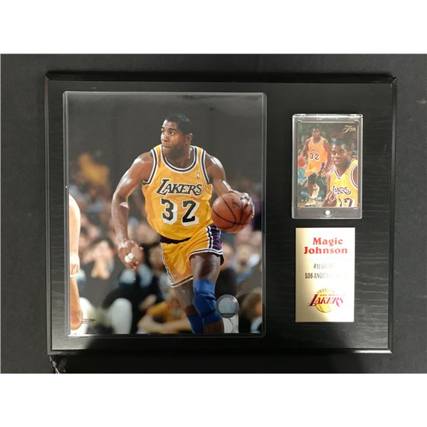 MAGIC JOHNSON 8X10 PHOTO FRAMED DISPLAY w/ FLAIR BASKETBALL CARD