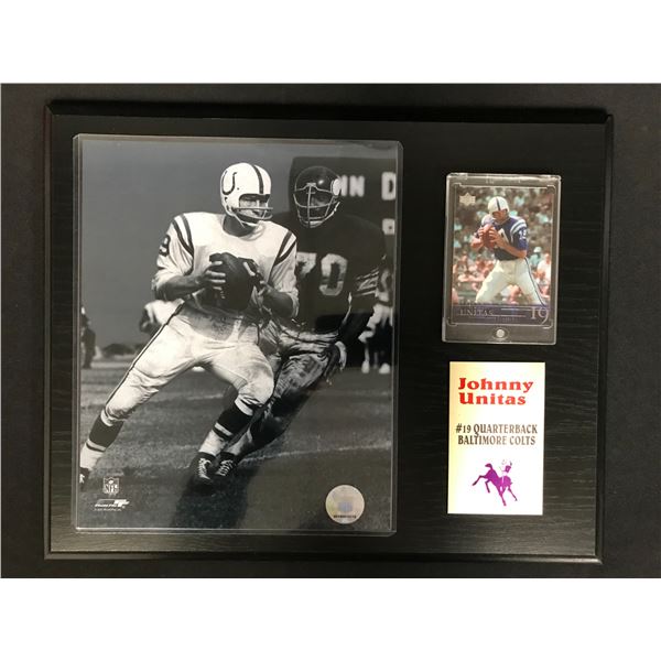 JOHNNY UNITAS 8X10 PHOTO FRAMED DISPLAY w/ UD FOOTBALL CARD