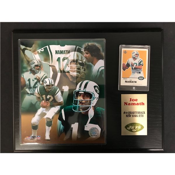 JOE NAMATH 8X10 PHOTO FRAMED DISPLAY w/ UD FOOTBALL CARD