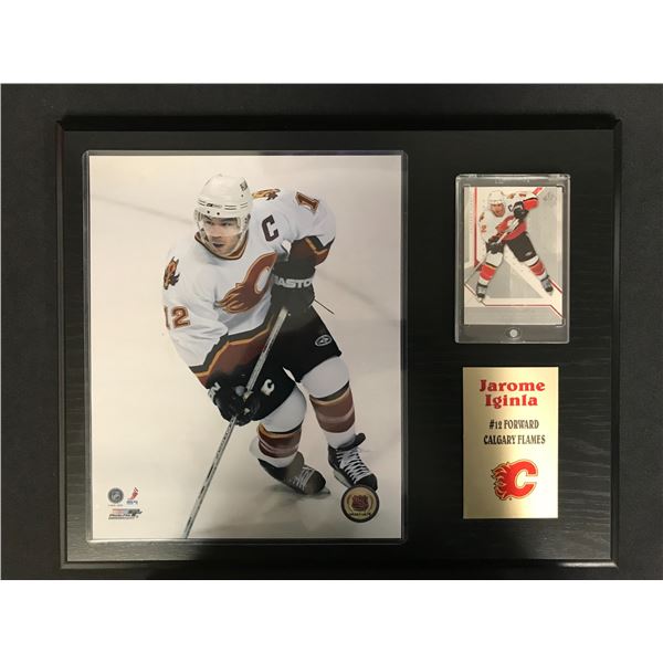 JEROME IGINLA 16 X 20 DISPLAY WITH SPORTS CARDS