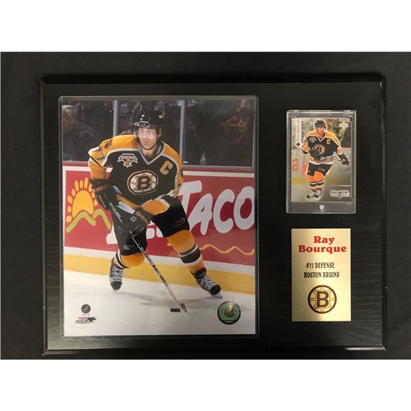 RAY BOURQUE 16 X 20 DISPLAY WITH SPORTS CARDS