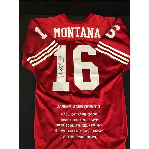 JOE MONTANA SIGNED STATS FOOTBALL JERSEY (GLOBAL AUTHENTIC HOLO)