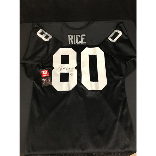 JERRY RICE SIGNED FOOTBALL JERSEY SCHWARTZ COA