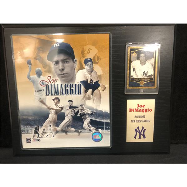 JOE DIMAGGIO 16 X 20 DISPLAY WITH SPORTS CARDS