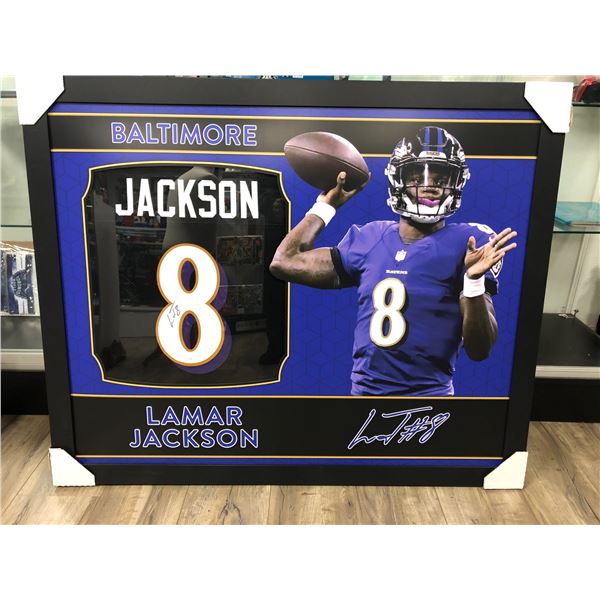 LAMAR JACKSON SIGNED 49ERS CUSTOM FRAMED JERSEY (SPORTS CARD EDITION) JSA COA