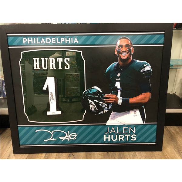 JALEN HURTS SIGNED 49ERS CUSTOM FRAMED JERSEY (SPORTS CARD EDITION) JSA COA