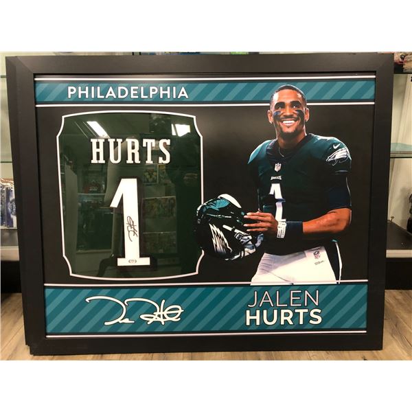 JALEN HURTS SIGNED 49ERS CUSTOM FRAMED JERSEY (SPORTS CARD EDITION) JSA COA