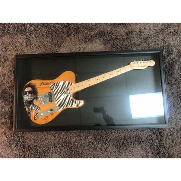 1/1 KEITH RICHARDS SIGNED w/ CUSTOM PORTRAIT FENDER SQUIRE GUITAR IN SHADOW BOX (PSA LOA)