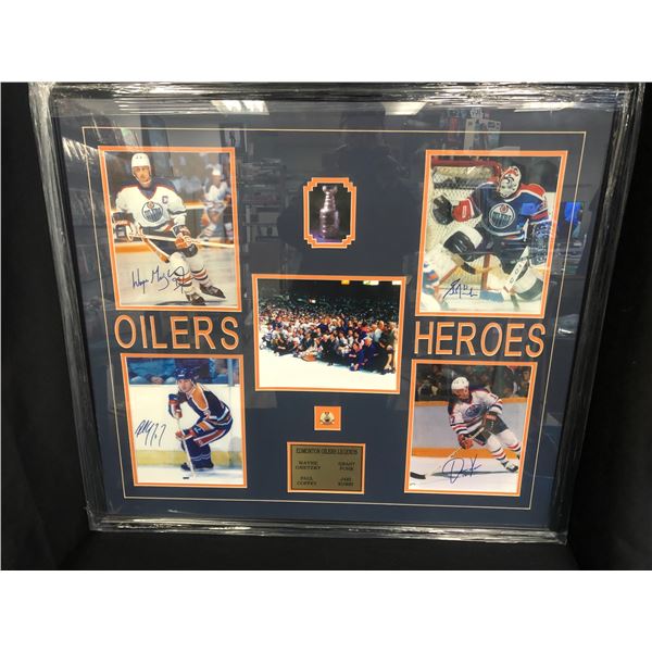 OILERS HEROES LARGE MULTI SIGNED DISPLAY (GRETZKY, FUHY, KURRI, COFFEY) DGL COA