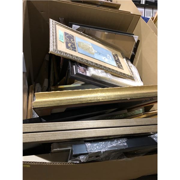 Pallet Lot of Frames Pictures - approx. 25 pictures misc sizes 48in x 40in. Two guilded frame. From 
