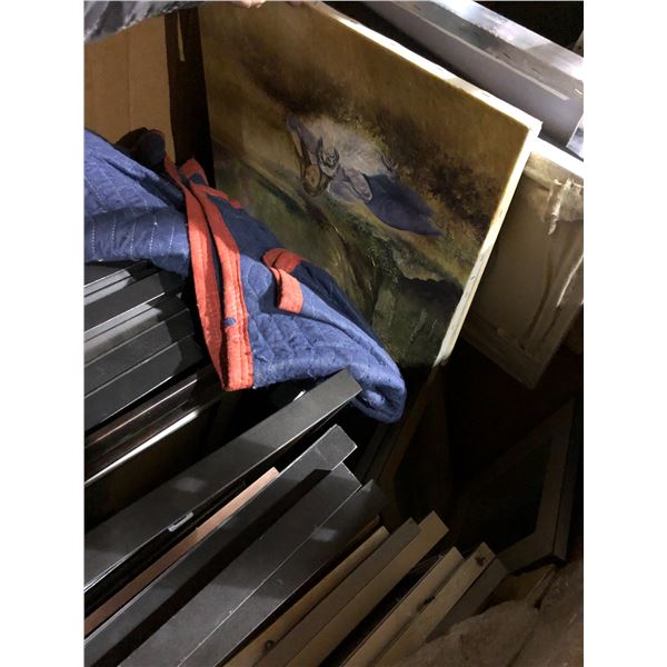 Pallet of Canvas Pictures and Frames - approx 25.  Other frames approx 15, largest 36in x 24in and s