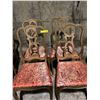 Image 1 : Lot of 4 Wood Chairs with red and Gold embroidered fabric