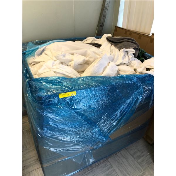 Large Box of Hotel Robes, Towels & Pillows.