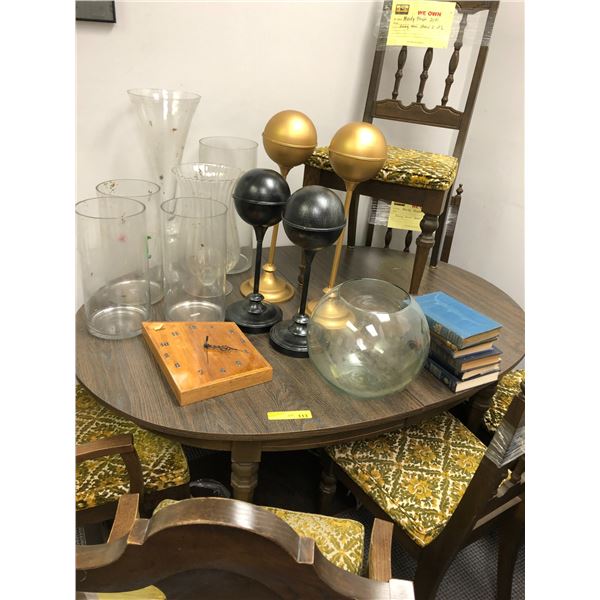 Dining Table with six chairs and décor items incl NZ Clock