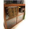 Image 1 : Wood and Glass Display Cabinet with sliding doors. 37In Tall