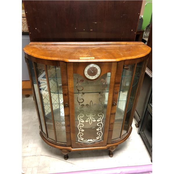 Antique Display Cabinet with Clock and Glass Front